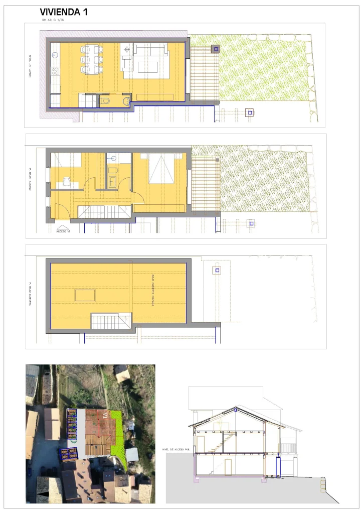 Plano de planta y superficie de la vivienda 1
