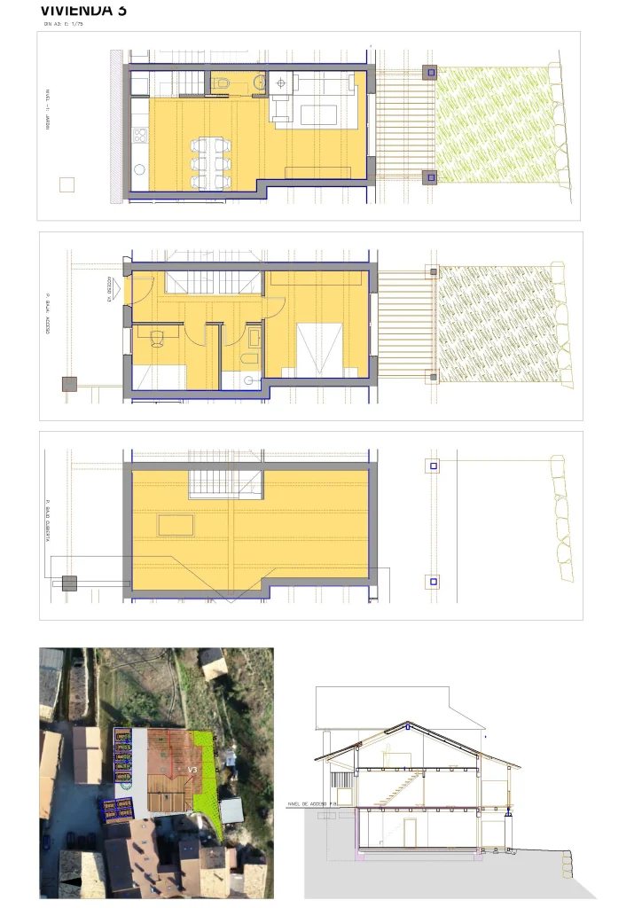 Plano de planta y superficie de la vivienda 3