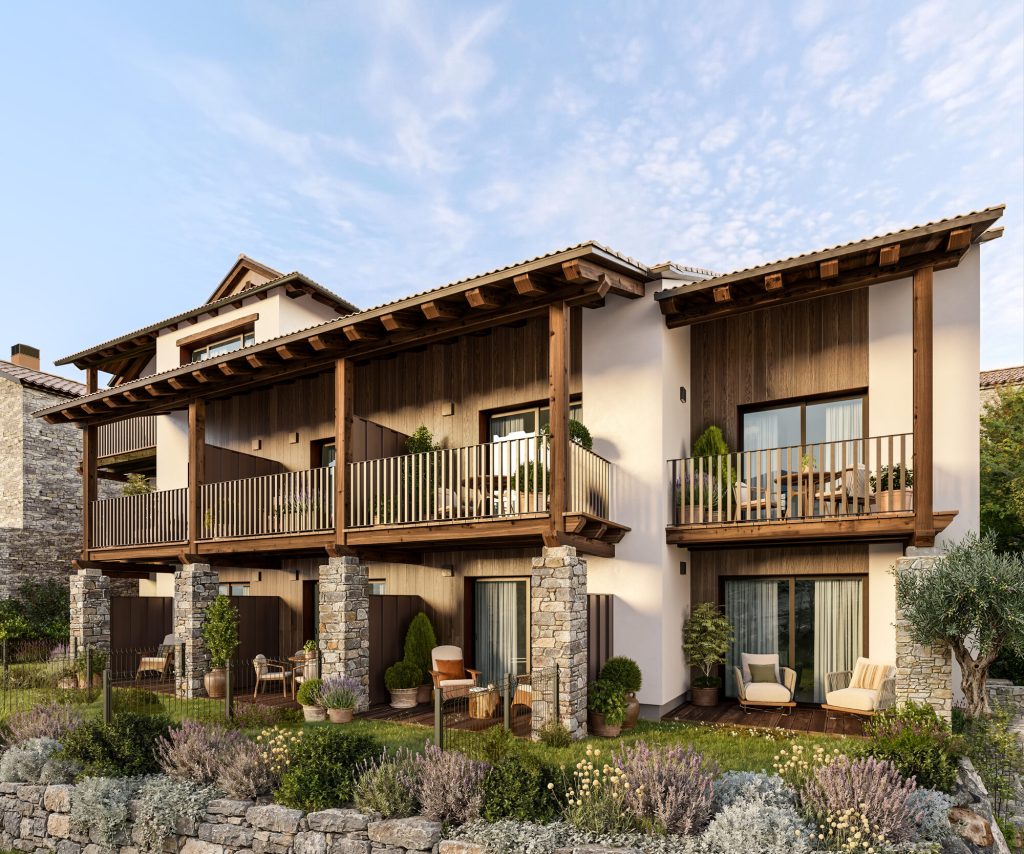 Infografía del exterior de las viviendas de obra nueva en Javierregay